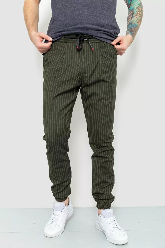 Купити Чоловічі штани в смужку, колір хакі, 157R2003 оптом - Фото №1