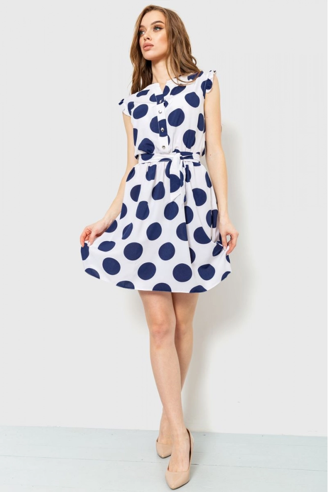 Купити Сукня у горох, колір біло-синій, 230R007-6 - Фото №1