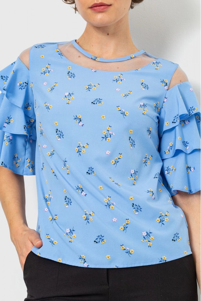 Купити Блуза ошатна, колір блакитний, 230R151-10 оптом - Фото №1