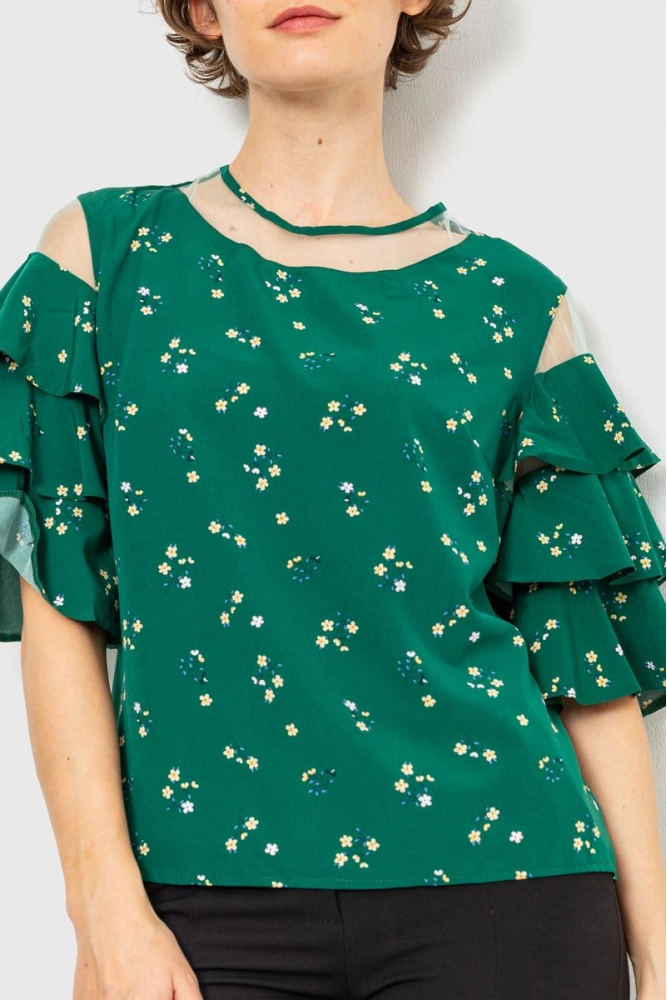 Купити Блуза ошатна, колір зелений, 230R151-10 оптом - Фото №1