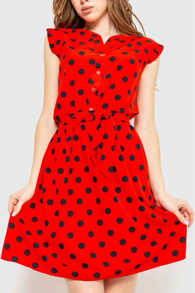 Купити Сукня у горох, колір червоний, 230R007-6 - Фото №1