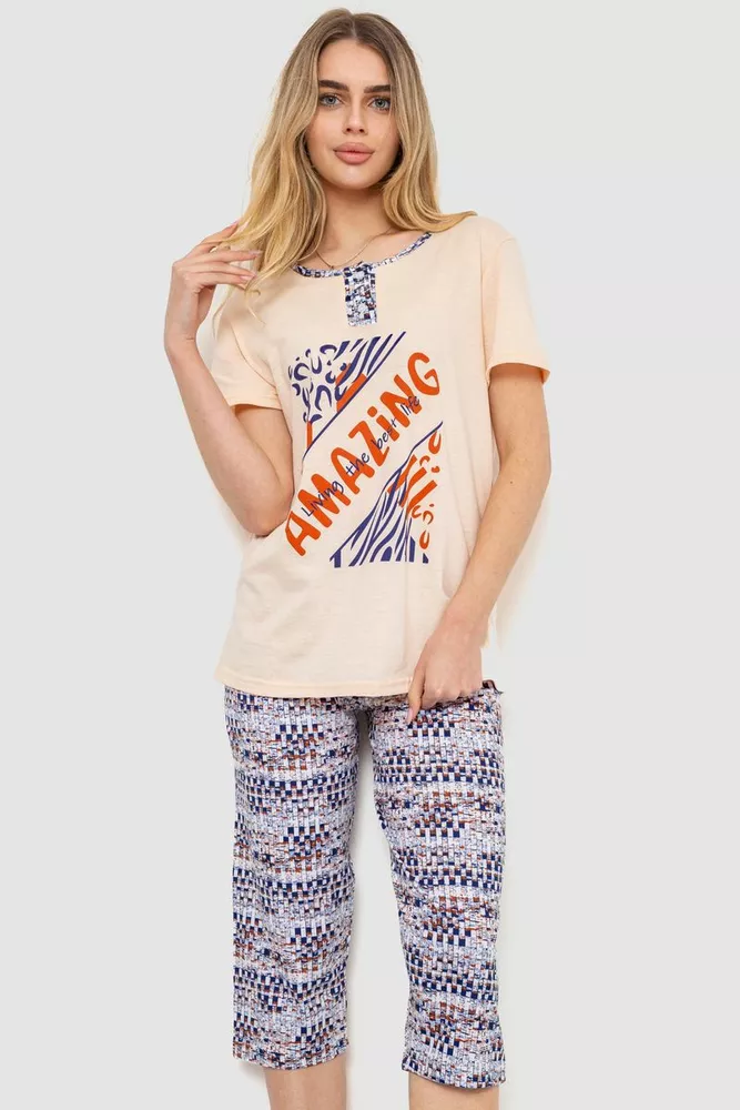 Купити Жіноча піжама з принтом, колір персиково-синій, 219R113 - Фото №1