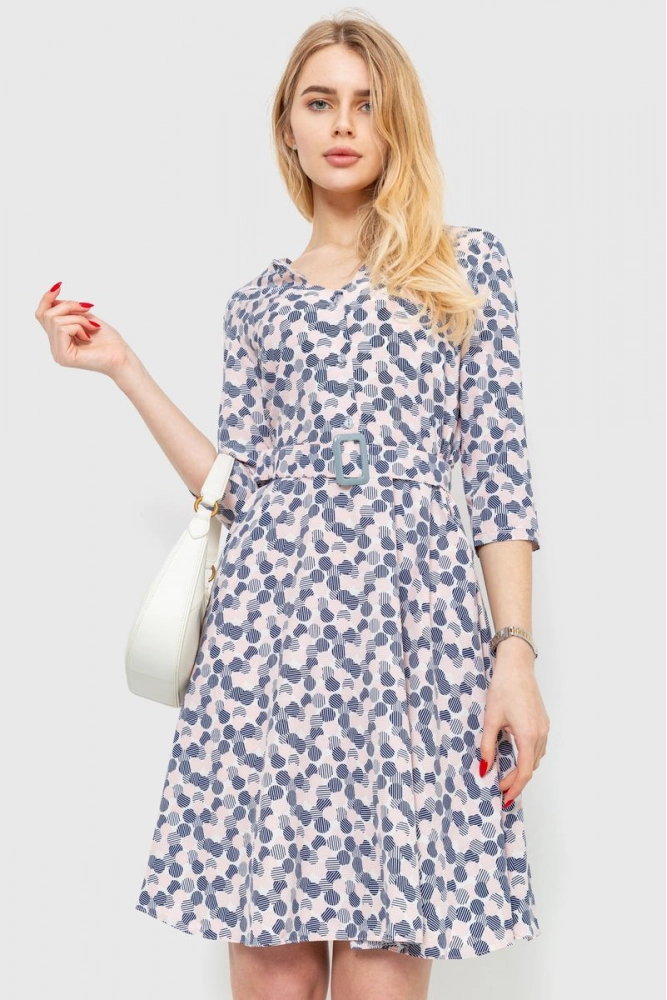 Купить Платье с поясом  -уценка, цвет пудрово-серый, 230R032-1-U - Фото №1