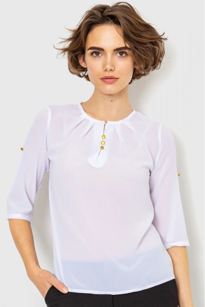 Купити Блуза однотонна  -уцінка, колір білий, 230R1121-1-U - Фото №1