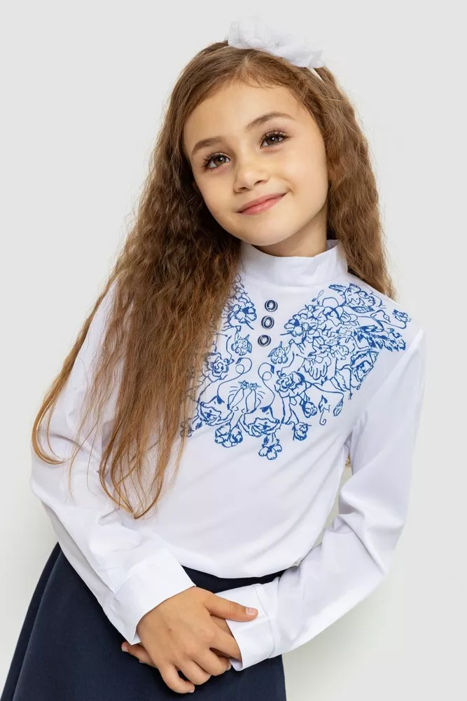 Купить Блуза для девочек нарядная, цвет бело-синий, 172R025 - Фото №1