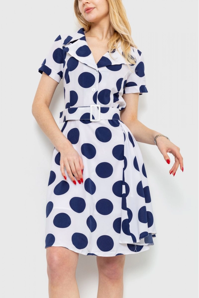 Купить Платье в горох  -уценка, цвет бело-синий, 230R024-8-U-8 - Фото №1