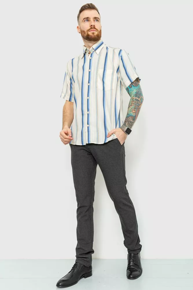 Купить Рубашка мужская в полоску, цвет бежево-синий, 167R0630 оптом - Фото №1