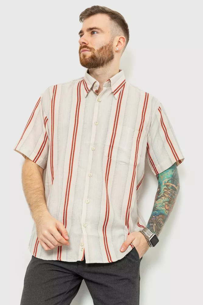 Купить Рубашка мужская в полоску, цвет бежево-красный, 167R0630 оптом - Фото №1