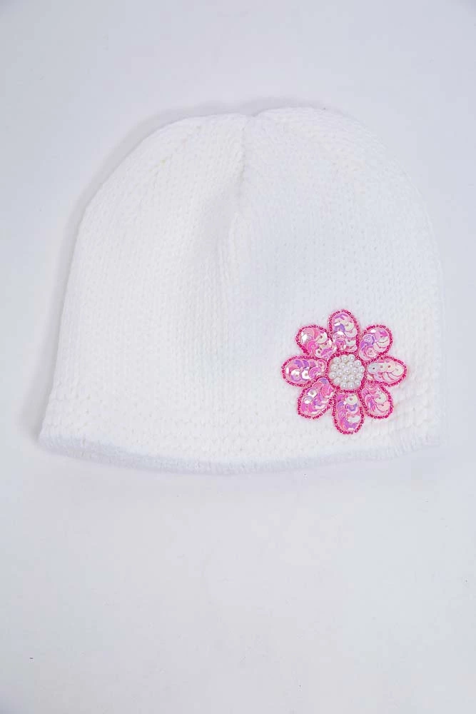 Купити Дитяча шапка, молочно-рожевого кольору з пайєтками, 167R7802 - Фото №1