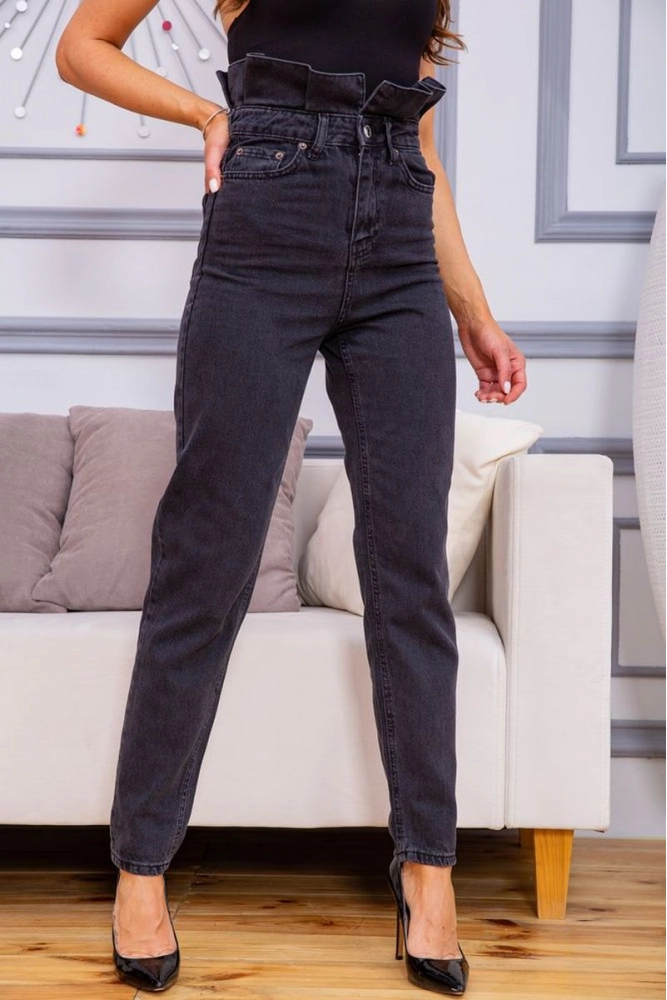 Купити Жіночі джинси на високій посадці чорного кольору 157R33-64-018 - Фото №1