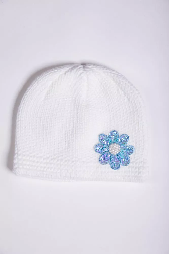 Купити Дитяча шапка, молочно-блакитного кольору з пайєтками, 167R7802 - Фото №1