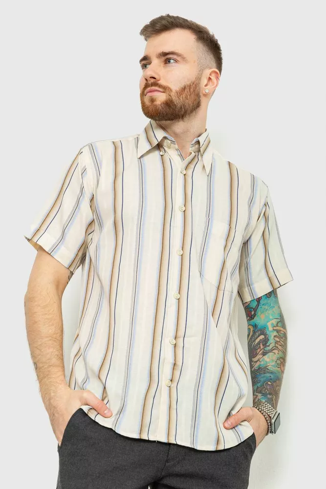 Купить Рубашка мужская в полоску, цвет бежевый, 167R0630 оптом - Фото №1