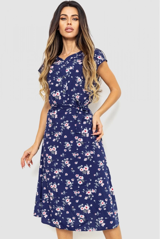 Купити Сукня з квітковим принтом, колір синьо-рожевий, 230R1003-1 - Фото №1