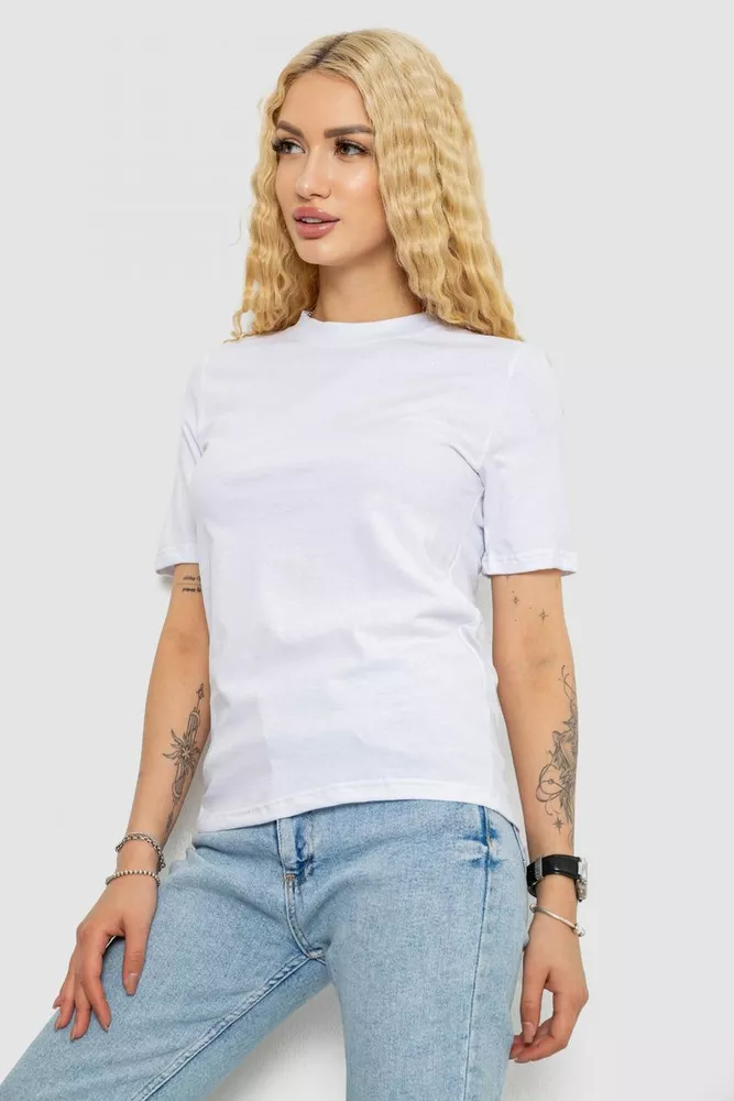 Купити Футболка жіноча однотонна, колір білий, 241R1800 - Фото №3
