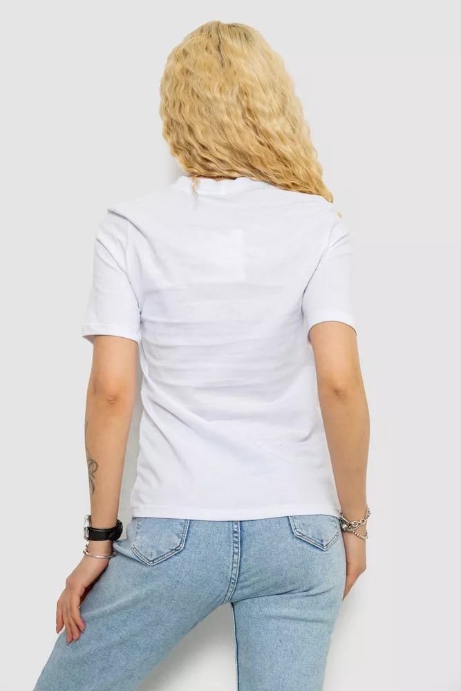 Купити Футболка жіноча однотонна, колір білий, 241R1800 - Фото №4