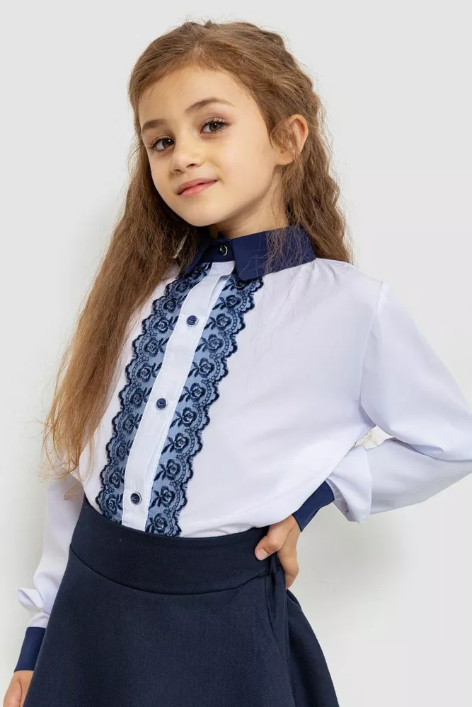 Купить Блуза для девочек нарядная, цвет бело-синий, 172R201-1 - Фото №1