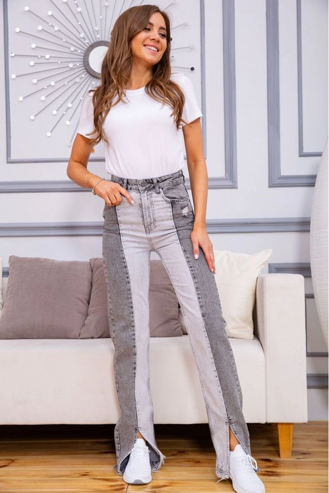 Купить Женские прямые  джинсы серого цвета 157R33-74 - Фото №1