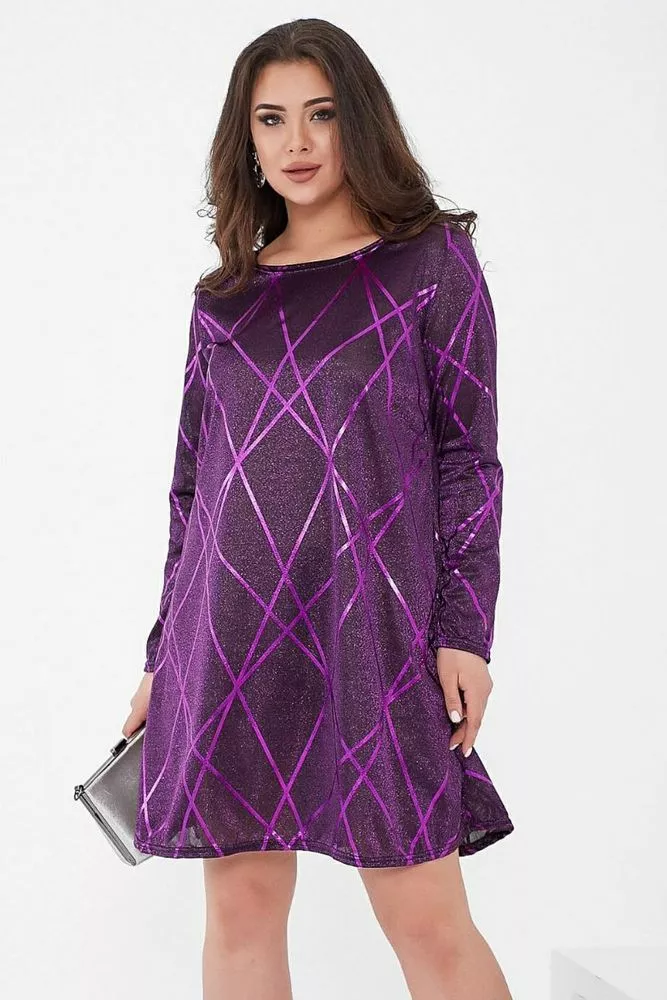 Купить Короткое платье, фиолетового цвета, из люрекса, 153R4052 - Фото №1