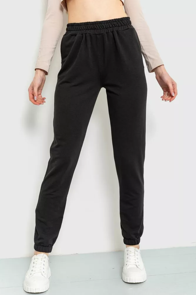 Купить Спорт штаны женские двухнитка, цвет черный, 102R292 - Фото №1