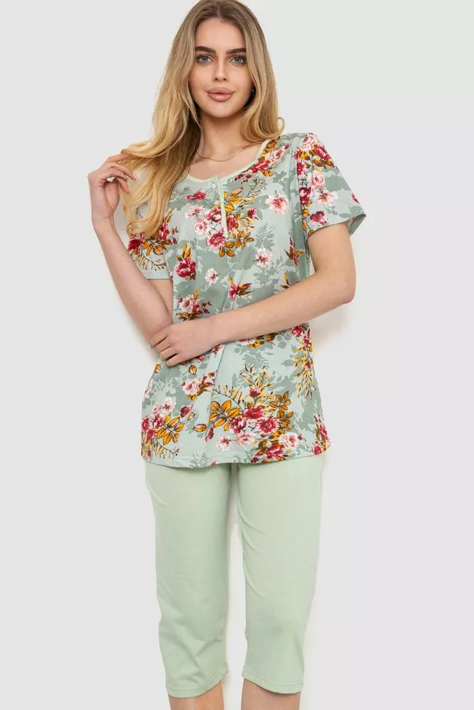 Купити Жіноча піжама з принтом, колір світло-оливковий, 219R121 оптом - Фото №1