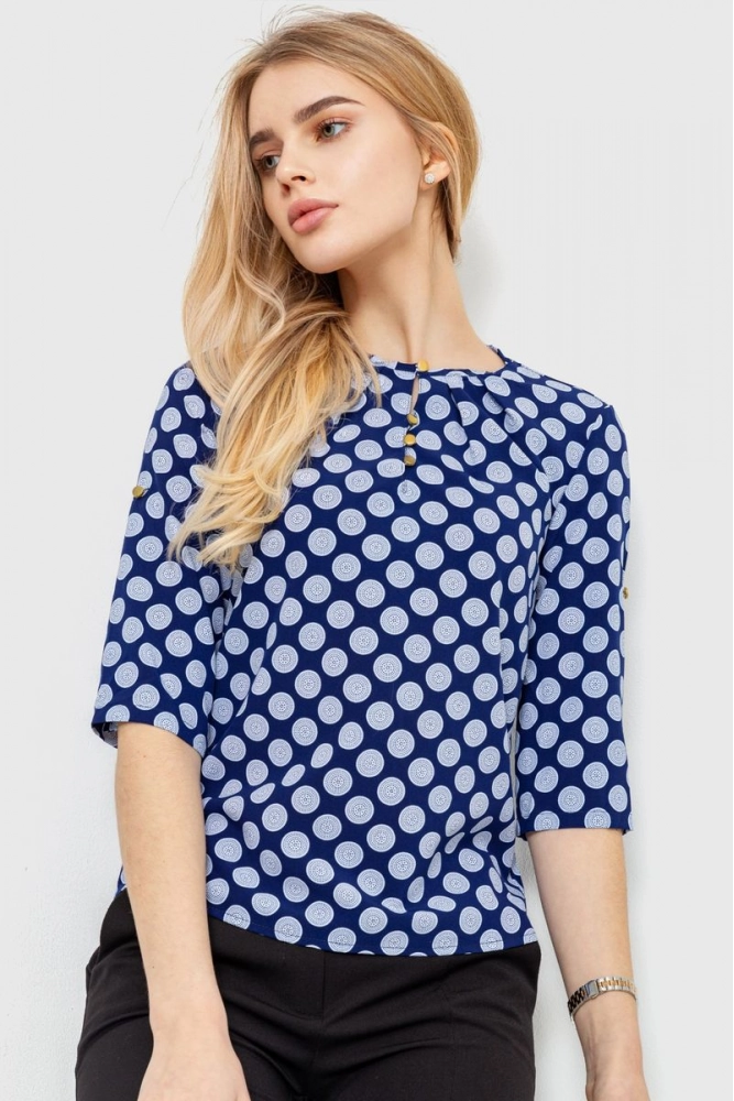 Купити Блуза принтом, колір синьо-білий, 230R112-9 - Фото №1