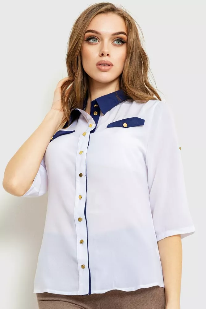 Купити Блуза класична, колір біло-синій, 230R101 - Фото №1