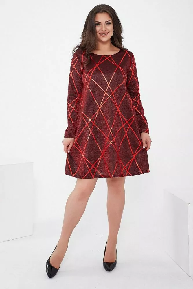 Купить Короткое платье, красного цвета, из люрекса, 153R4052 оптом - Фото №1