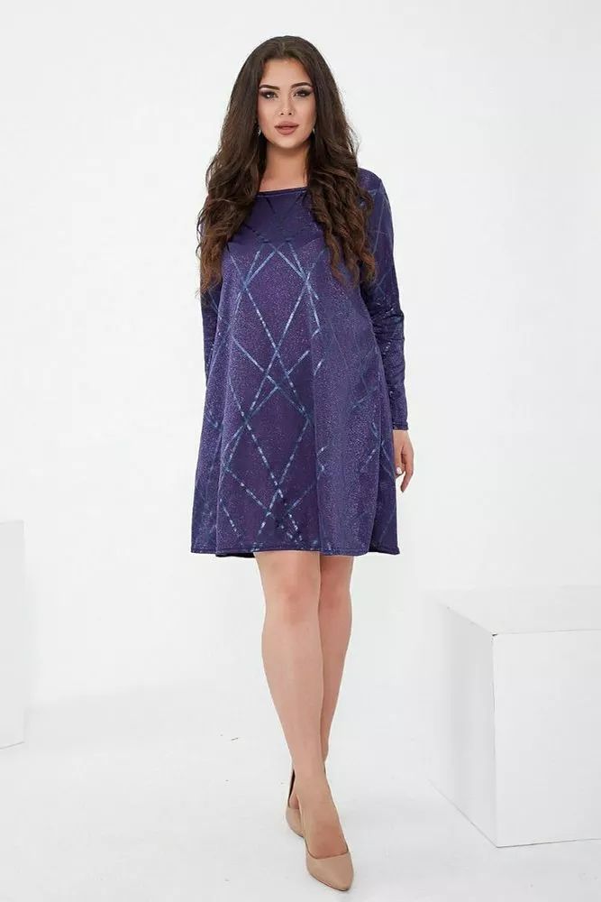 Купити Коротка жіноча сукня, синього кольору, з люрексу, 153R4052 - Фото №1