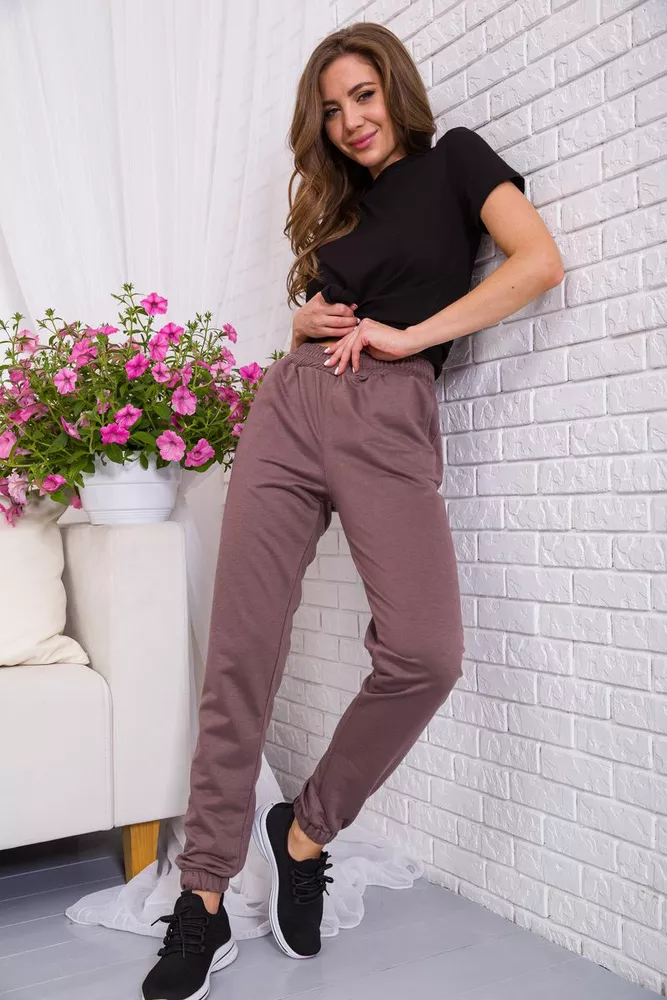 Купить Женские спортивные штаны с манжетами, цвета мокко, 102R292 - Фото №1