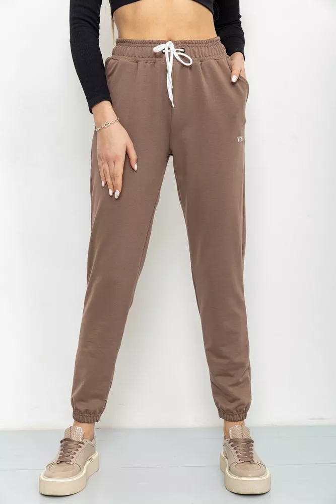 Купить Спорт штаны женские двухнитка, цвет мокко, 129R1466 - Фото №1