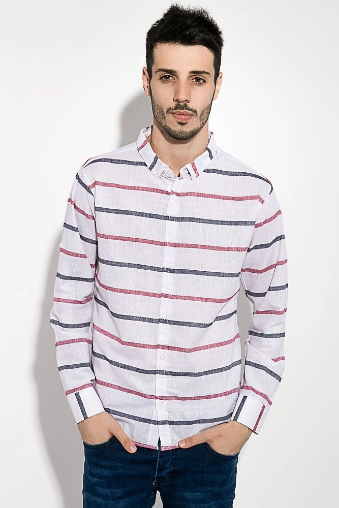Купить Рубашка в полоску мужская, цвет бело-бордовый, AG-0010244 - Фото №1