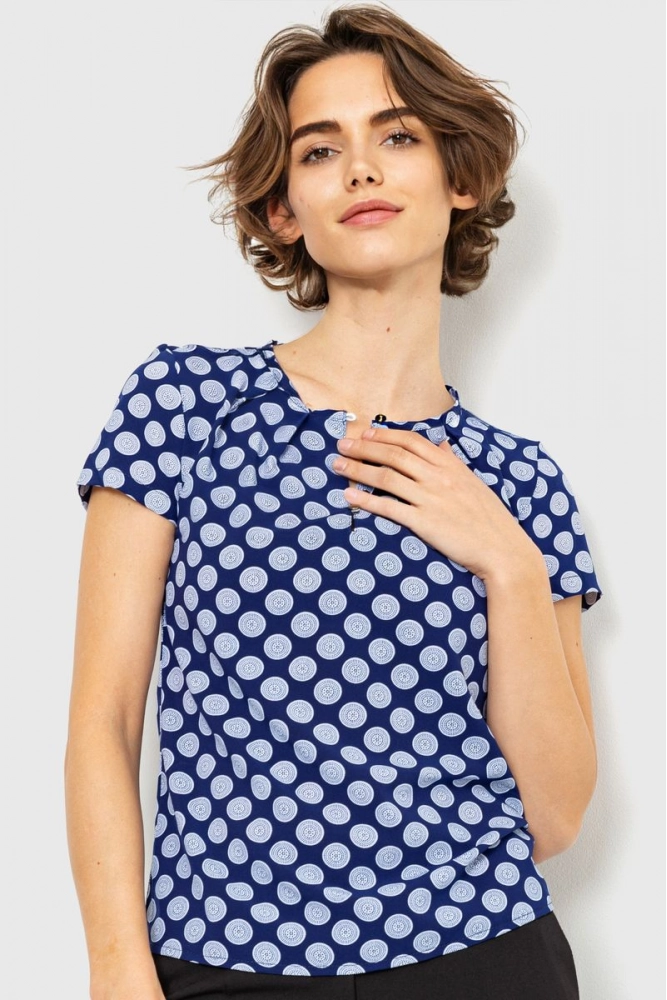 Купити Блуза принтом  -уцінка, колір синьо-білий, 230R112-3-U - Фото №1