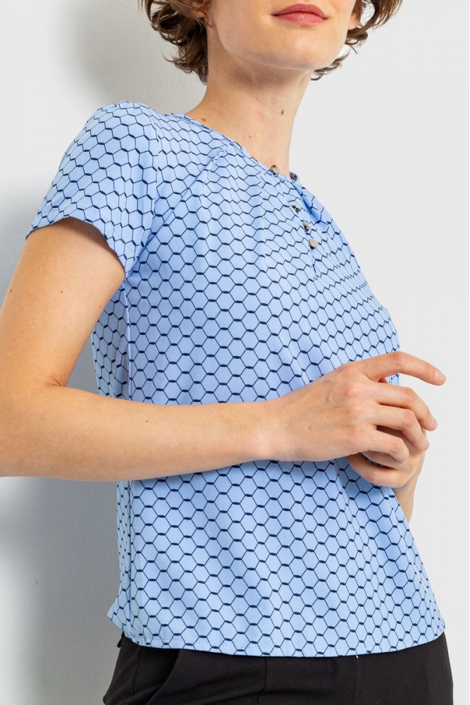Купити Блуза з принтом  -уцінка, колір блакитний, 230R112-4-U - Фото №1