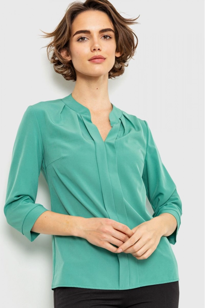 Купити Блуза класична  -уцінка, колір зелений, 230R152-U-2 - Фото №1