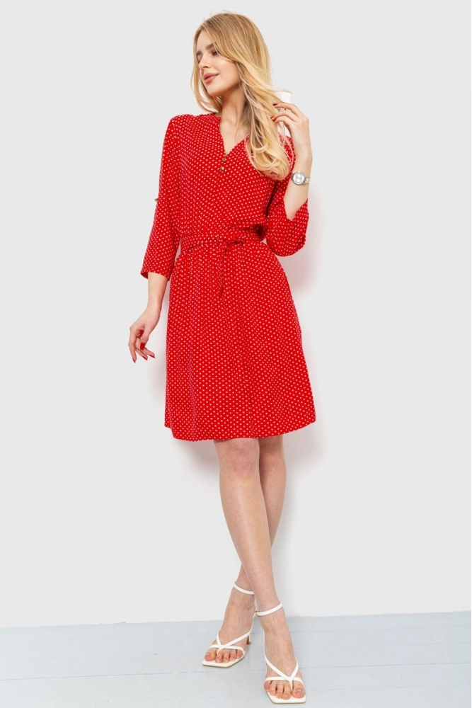 Купити Платье в горох, колір червоний, 230R006-21-1 - Фото №1