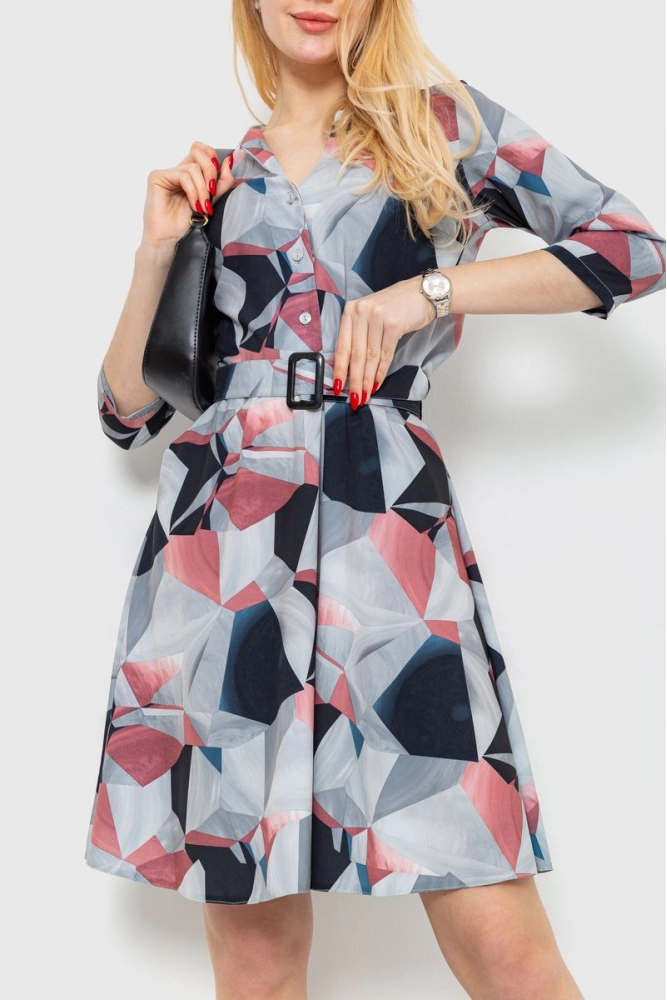 Купити Сукня з поясом  -уцінка, колір сіро-синій, 230R032-1-U-1 - Фото №1