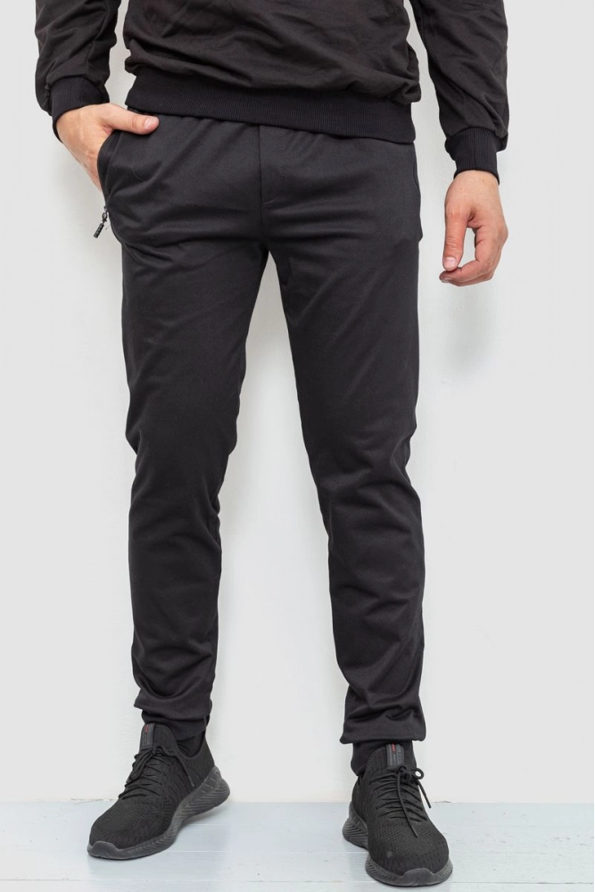 Купить Спорт штаны мужские однотонные, цвет черный, 102R440 - Фото №1