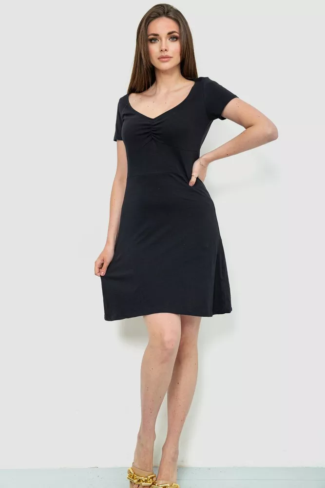 Купити Сукня базова однотонна, колір чорний, 244R265 оптом - Фото №1