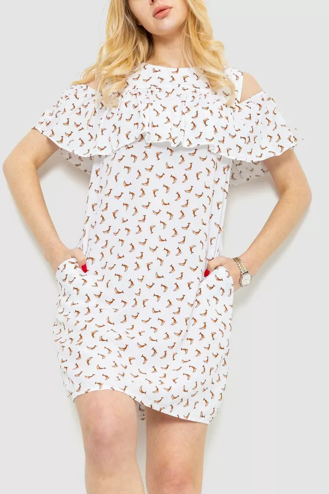 Купити Сукня з принтом, колір біло-коричневий, 230R24-2 - Фото №1