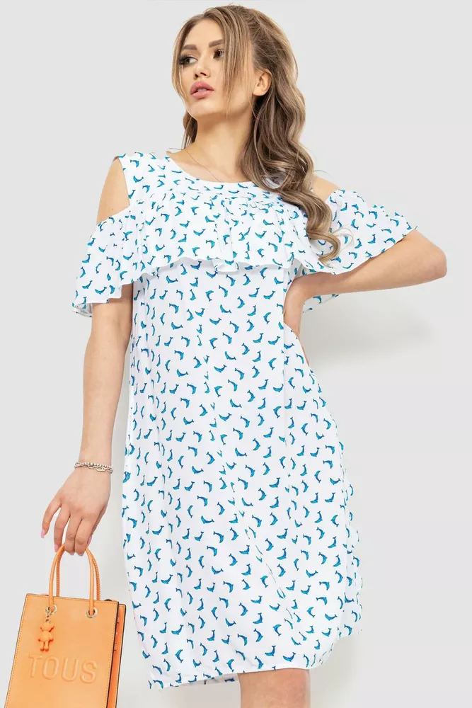 Купити Сукня з принтом, колір біло-синій, 230R24-2 - Фото №1
