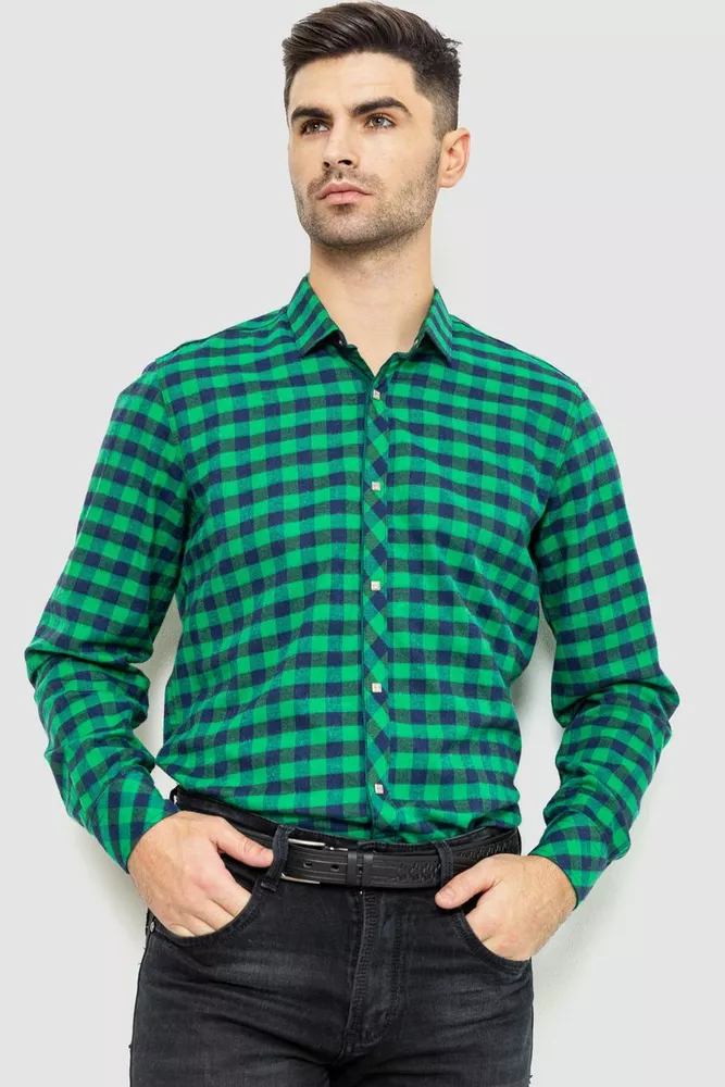 Купить Рубашка мужская в клетку байковая, цвет зелено-синий, 214R15-31-002 оптом - Фото №1
