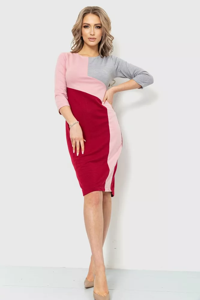 Купити Сукня повсякденна, колір бордово-сірий, 230R132 - Фото №1