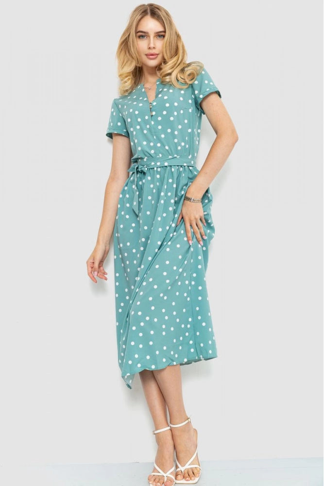 Купити Сукня у горох, колір оливковий, 230R006-6 - Фото №1