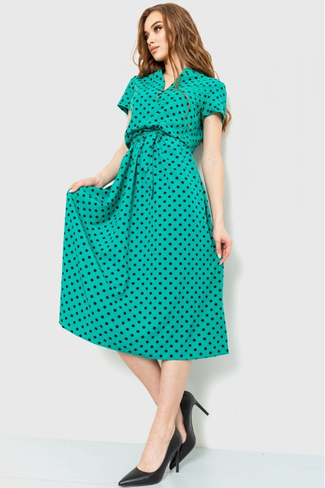 Купити Сукня у горох, колір зелений, 230R006-6 - Фото №1