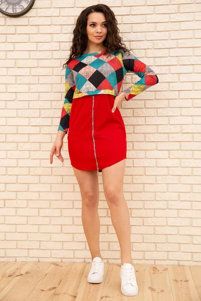 Сукня міні з геометричним принтом, колір Червоний, 167R1805