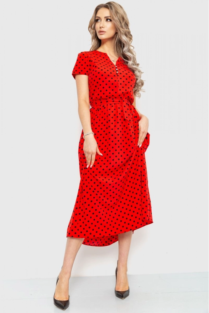 Купити Сукня у горох, колір червоний, 230R006-6 оптом - Фото №1