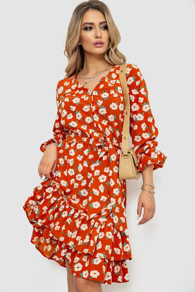 Купити Сукня з квітковим принтом, колір теракотовий, 240R2015 - Фото №1