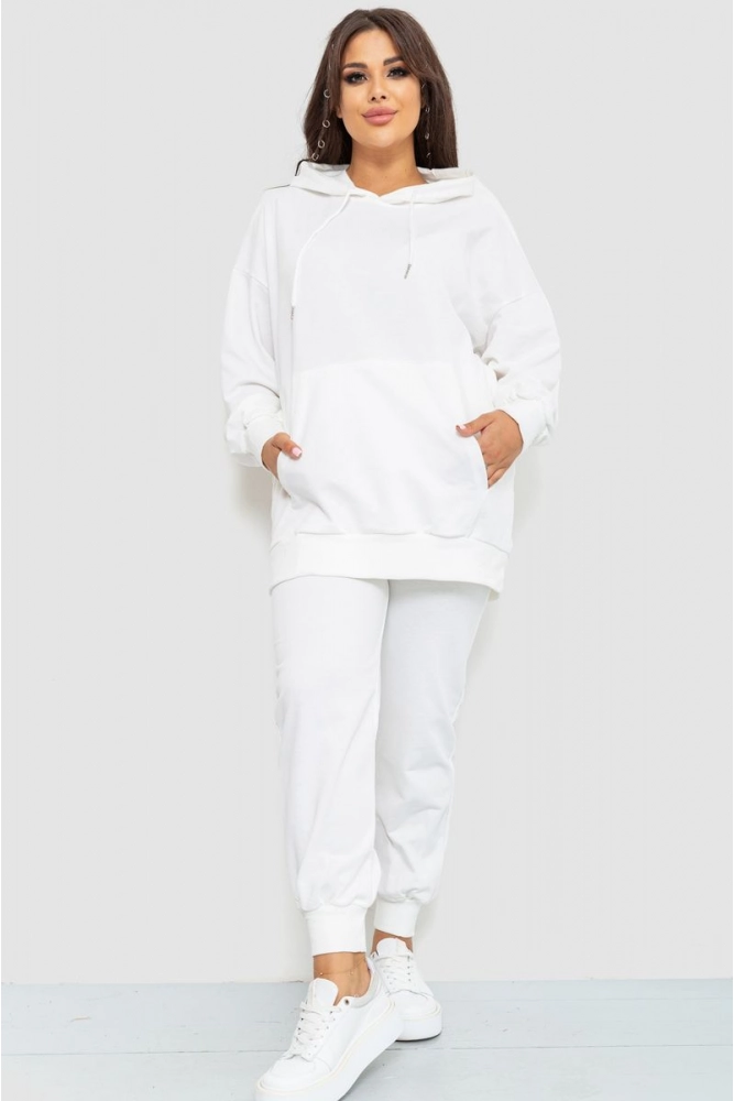 Купити Спорт костюм жіночий однотонний триніка, колір білий, 186R8854 оптом - Фото №1