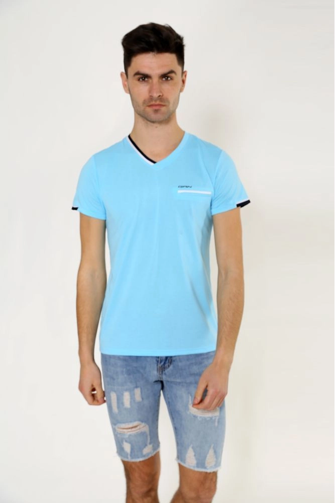 Купить Мужская футболка однотонная цвет голубой  119R027 - Фото №1