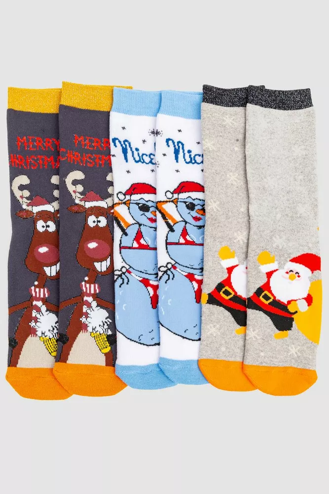 Купити Комплект жіночих шкарпеток новорічних 3 пари, колір бежевий, білий, темно-сірий, 151R261 - Фото №1